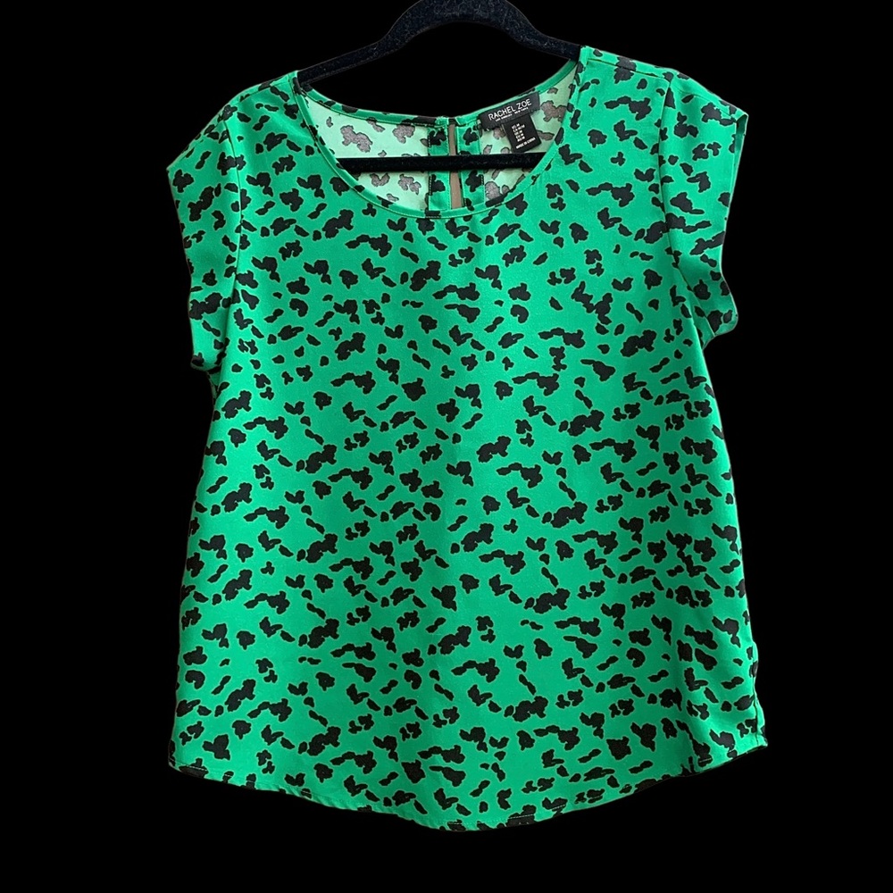 Rachel Zoe green and black cheetah blouse Size M